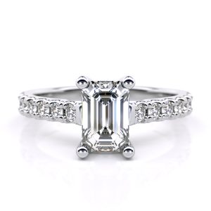 Althea 18k white gold ring with emerald-cut diamond and accent stones