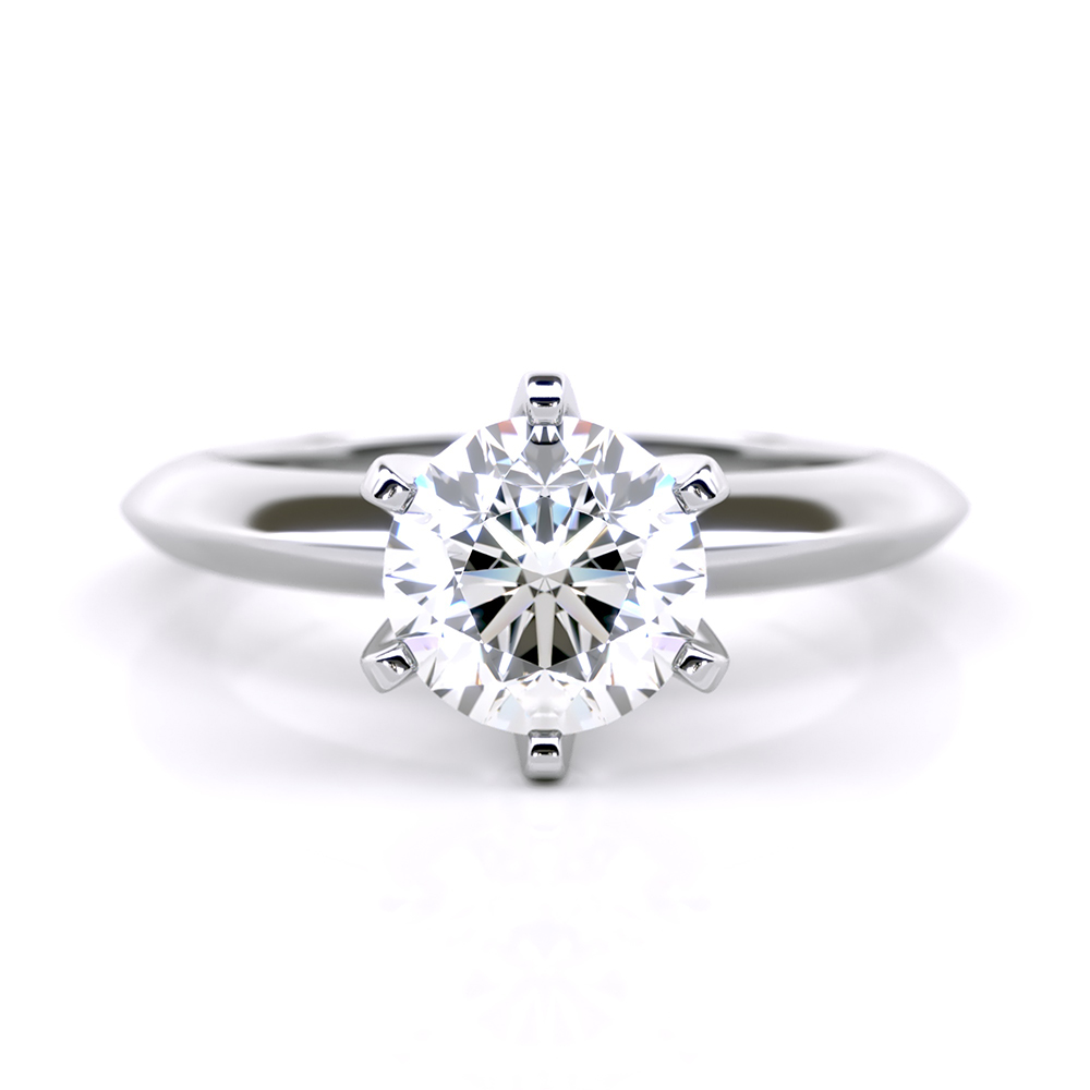 Hera design six-prong solitaire diamond engagement ring set in 18k white gold