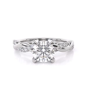 Lina Solitaire Engagement Ring with Round Cut Diamond and Accent Stones in 18k White Gold