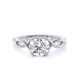 The ring's craftsmanship, showcasing the smooth finish and clean lines of the 18k white gold