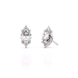 Stunning 0.75ct marquise diamond stud earrings, beautifully set in 18k white gold with a secure 4-prong design front view