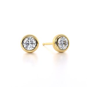 Magnificent Bezel Style Stud Earrings with 0.60ct Diamonds in 18K Yellow Gold front view