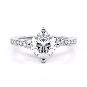 Sara Accent Stone Swirl Engagement Ring with 3.0-Carat Round Shape Lab Grown Diamond